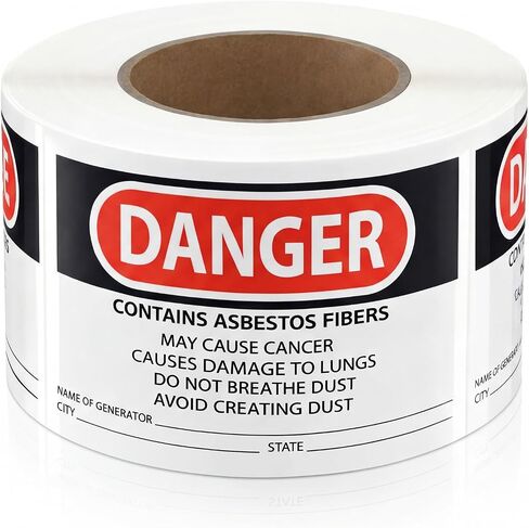 500 PCS Danger Contains Asbestos FIBERS - May Cause Cancer. etc Hazard Warning Labels - 5 x 3 Inch Waterproof Asbestos Generator Stickers, Red/Black On White in Kuwait