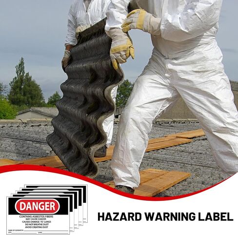 500 PCS Danger Contains Asbestos FIBERS - May Cause Cancer. etc Hazard Warning Labels - 5 x 3 Inch Waterproof Asbestos Generator Stickers, Red/Black On White in Kuwait