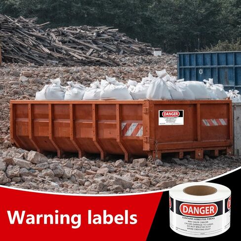 500 PCS Danger Contains Asbestos FIBERS - May Cause Cancer. etc Hazard Warning Labels - 5 x 3 Inch Waterproof Asbestos Generator Stickers, Red/Black On White in Kuwait