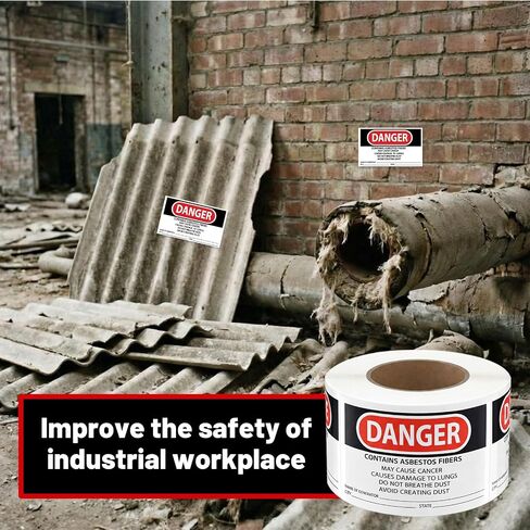 500 PCS Danger Contains Asbestos FIBERS - May Cause Cancer. etc Hazard Warning Labels - 5 x 3 Inch Waterproof Asbestos Generator Stickers, Red/Black On White in Kuwait