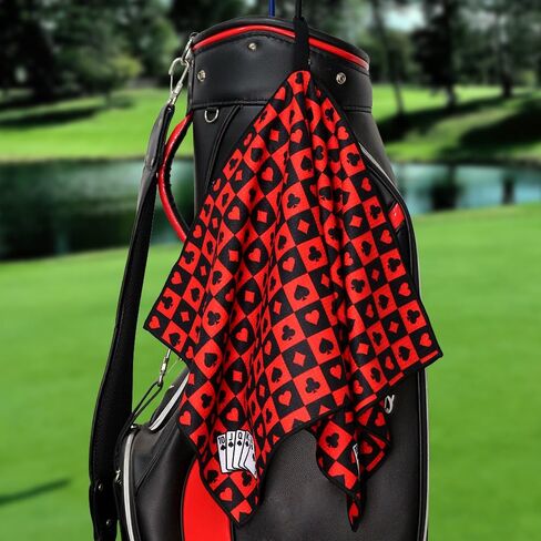 Myartte Poker Royal Flush Microfiber Golf Towel Waffle Weave Towel for Cleaning Clubs & Balls for Men & Women Golfer (31.5" x 15.8" Red) in Saudi Arabia