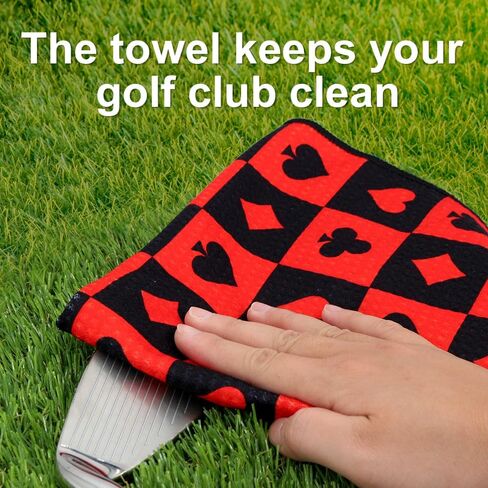Myartte Poker Royal Flush Microfiber Golf Towel Waffle Weave Towel for Cleaning Clubs & Balls for Men & Women Golfer (31.5" x 15.8" Red) in Saudi Arabia