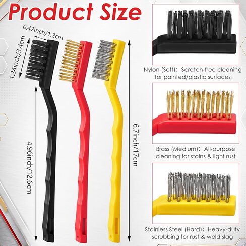 Reallnaive 150 Pcs Mini Wire Brush Set 7 Inch Stainless Steel Nylon Brass Brush Set with Reliable Curved Handle Detail Cleaning Scratch Brushes for Cleaning Metal Welding Slag Rust Paint in Kuwait
