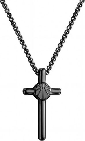 Sports Necklace for Men Him Teen, Soccer Football Basketball Baseball MVP Necklaces Gift for Men Him Teen, Cross Pendant Necklace Gifts for Game Day Birthday Christmas, Sport Fan Team Players Gift in Kuwait