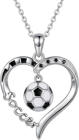 Soccer Necklace 18K White Gold Plated Sports Heart Necklace Soccer Jewelry gifts for Women Mom in Kuwait