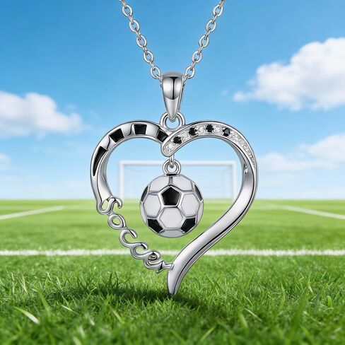 Soccer Necklace 18K White Gold Plated Sports Heart Necklace Soccer Jewelry gifts for Women Mom in Kuwait