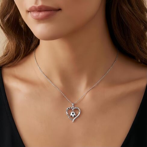 Soccer Necklace 18K White Gold Plated Sports Heart Necklace Soccer Jewelry gifts for Women Mom in Kuwait