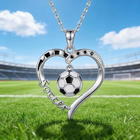 Soccer Necklace 18K White Gold Plated Sports Heart Necklace Soccer Jewelry gifts for Women Mom in Kuwait