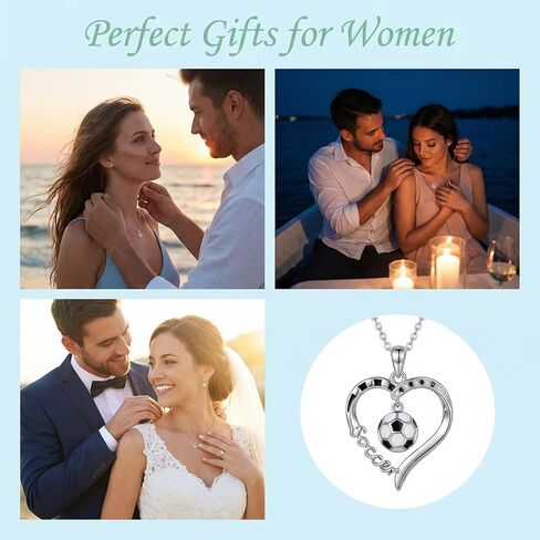 Soccer Necklace 18K White Gold Plated Sports Heart Necklace Soccer Jewelry gifts for Women Mom in Kuwait
