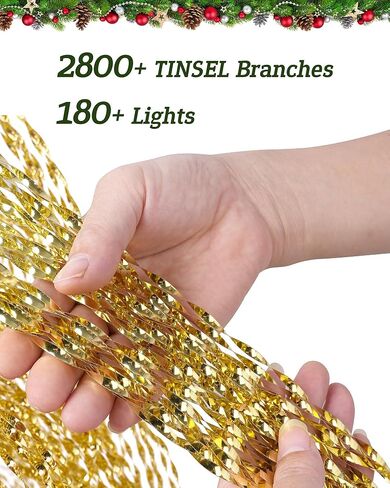 شجرة عيد الميلاد الاصطناعية المضاءة مسبقًا بطول 6.5 قدم، شجرة عيد الميلاد مع 180 مصباح LED، 8 أوضاع إضاءة، 2800 فرع بهرج، مثالية للداخلية، المنزل، الحفلات، المكتب، تزيين الشقق (فضي) in Kuwait