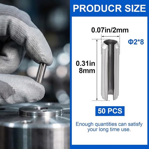 50pcs Slotted Spring Pin, 5/64 x 5/16 inch 304 Stainless Steel Split Roll Pins, Slotted Spring Dowels for for Automotive Machine Repair Doors Bearings - Silver in Kuwait