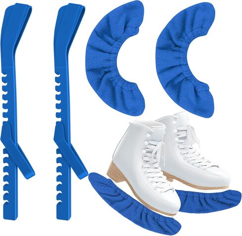 2+2PCS Hockey Skate Guards, Adjustable Figure Skating Blade Guards Ice Skate Blade Covers for Protective (Blue, M) in Kuwait