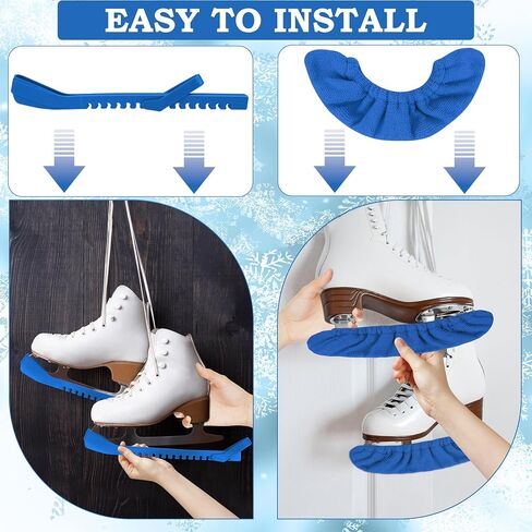 2+2PCS Hockey Skate Guards, Adjustable Figure Skating Blade Guards Ice Skate Blade Covers for Protective (Blue, M) in Kuwait