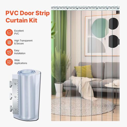 طقم ستارة باب من شريط PVC الشفاف هذا ستارة فينيل حرارية مقاومة للرياح لغرفة التجميد في مصنع المستودعات والسوبر ماركت مقاس 59.05 بوصة × 102.3 بوصة - سهلة التركيب موفرة للطاقة in Kuwait