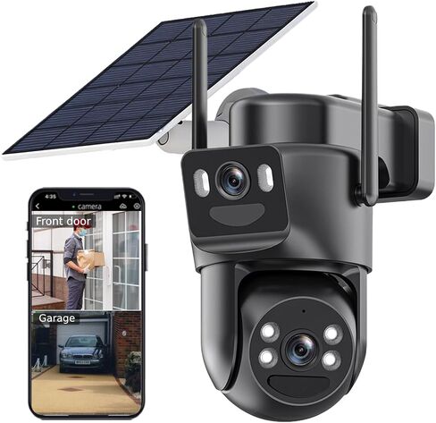 6MP Dual Lens Solar Security Cameras Wireless Outdoor, 360° View Pan/Tilt | 2Pack, Color Night Vision, 2-Way Audio, PTZ, PIR Motion Detection, Spotlight Siren, Easy to Install, Waterproof, 2.4G WiFi in Saudi Arabia
