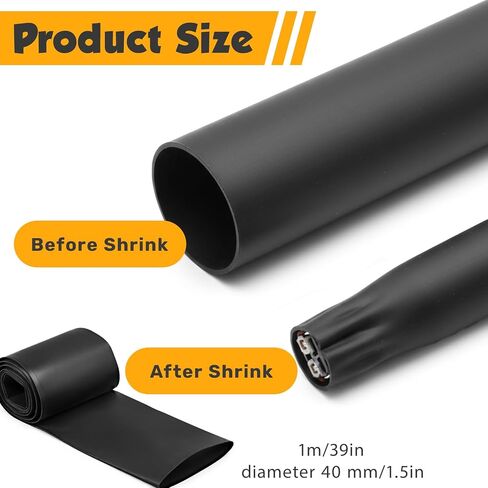 Heat Shrink Tubing Larger Sizes, 40mm Dia Shrinkable Tube Cable Sleeve 1m for Electrical Insulation Repairs, Electric Insulation Wire Bundling in Kuwait