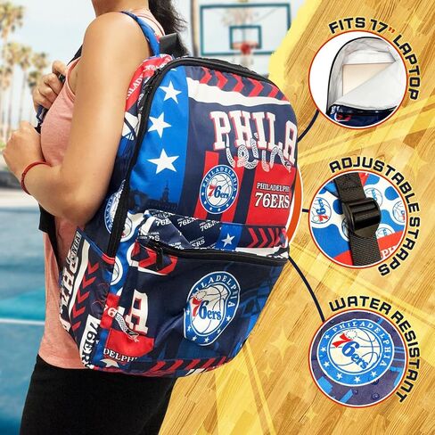 حقيبة ظهر للسفر لكرة السلة من Pro Specialities Group Philadelphia 76ers، والمشي لمسافات طويلة، وحقيبة ظهر للصالة الرياضية، حقيبة متينة مصممة للرجال والنساء. مثالية للبالغين، للاستخدام الكبير جدًا والمقاوم للماء لمختلف الأنشطة in Kuwait