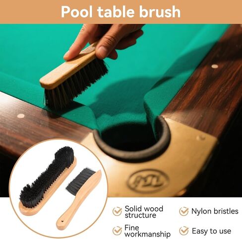 Pool Table Brush for Felt, 2 PCS Pool Table Cloth Brush Cleaner Kit Wooden Billiards Pool Table and Rail Brush Set with Soft Nylon Bristle for Game Rooms in Kuwait