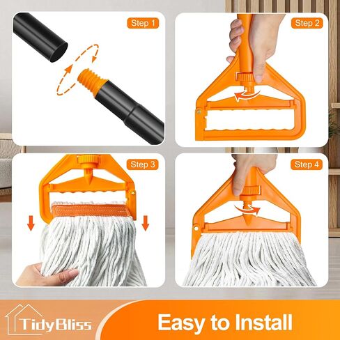 مقبض ممسحة TidyBliss عالي التحمل، مقبض طويل 55 بوصة، عصا استبدال عصا الممسحة الصناعية مع مشبك طرفي محسّن لتنظيف الأرضيات (برتقالي) in Kuwait