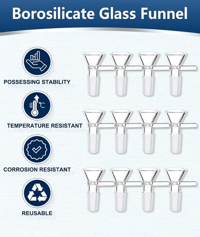 12 Pack Glass Funnels for Kitchen & Lab – Mini Funnels for Liquids, Oils, Powders, Perfumes – Durable, Easy to Clean, Reusable with Built-in Handle (12-Piece Set) in Kuwait