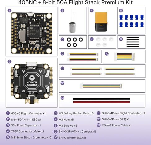 F405 NC 50A Flight Controller 30x30 Stack Support 2-6S LiPo, BLHeli 4in1 ESC Board, BMI088 IMU, 6 UART, Dual BEC, Compatible with Betaflight, INAV, Ardupilot for FPV & Racing Drones in Kuwait