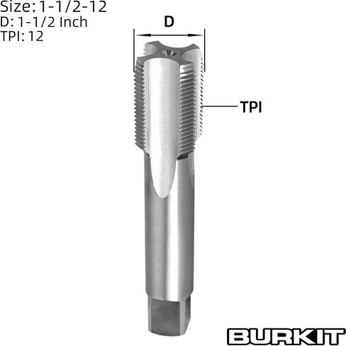Burkit 1-1/2"-12 UNF Thread Tap Right Hand, HSS 1-1/2 x 12 UNF Straight Fluted Machine Tap in Kuwait