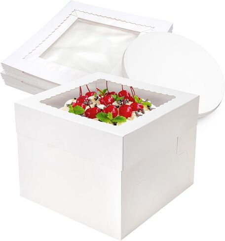 صناديق كعكة NPLUX مقاس 10 × 10 × 8 بوصة صناديق كعكة بيضاء طويلة مع نافذة Cajas Para Pasteles للكعك والفطائر وأعياد الميلاد وهدايا التخرج (عبوتان) in Kuwait