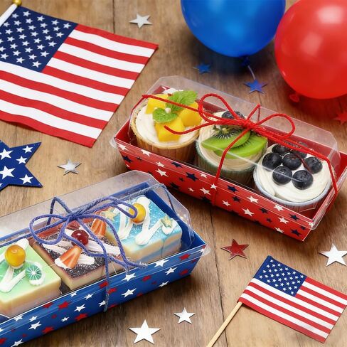 JarThenaAMCS 50 Pack Patriotic Charcuterie Boxes with Clear Lids 250th Anniversary Red Blue Star Disposable Food Containers 4th of July Treat Boxes for Cookies Cupcakes Independence Day Party Supplies in Saudi Arabia