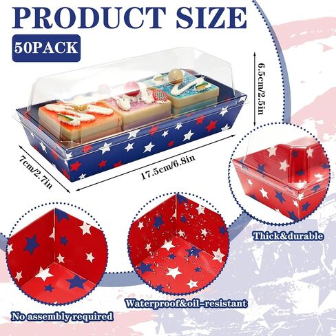 JarThenaAMCS 50 Pack Patriotic Charcuterie Boxes with Clear Lids 250th Anniversary Red Blue Star Disposable Food Containers 4th of July Treat Boxes for Cookies Cupcakes Independence Day Party Supplies in Saudi Arabia