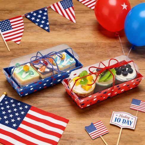 JarThenaAMCS 50 Pack Patriotic Charcuterie Boxes with Clear Lids 250th Anniversary Red Blue Star Disposable Food Containers 4th of July Treat Boxes for Cookies Cupcakes Independence Day Party Supplies in Saudi Arabia