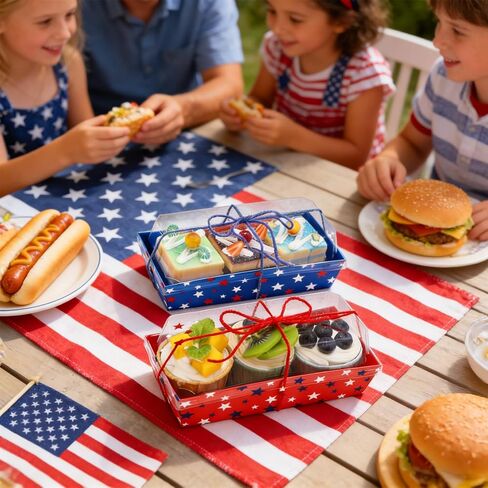 JarThenaAMCS 50 Pack Patriotic Charcuterie Boxes with Clear Lids 250th Anniversary Red Blue Star Disposable Food Containers 4th of July Treat Boxes for Cookies Cupcakes Independence Day Party Supplies in Saudi Arabia