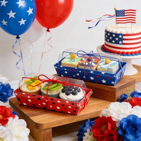 JarThenaAMCS 50 Pack Patriotic Charcuterie Boxes with Clear Lids 250th Anniversary Red Blue Star Disposable Food Containers 4th of July Treat Boxes for Cookies Cupcakes Independence Day Party Supplies in Saudi Arabia