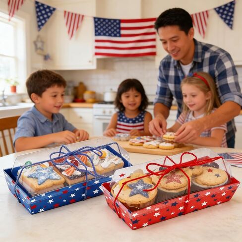 JarThenaAMCS 50 Pack Patriotic Charcuterie Boxes with Clear Lids 250th Anniversary Red Blue Star Disposable Food Containers 4th of July Treat Boxes for Cookies Cupcakes Independence Day Party Supplies in Saudi Arabia