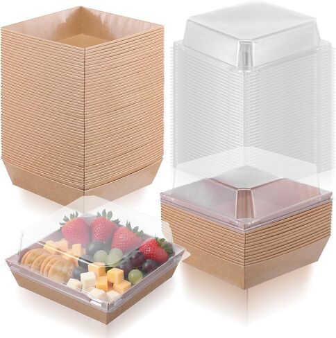 150 Pack 4 Inch Small Charcuterie Boxes with Clear Lids Disposable Paper Dessert Food Boxes Containers for Cake, Cookies, Strawberries, Bakery, Party in Kuwait