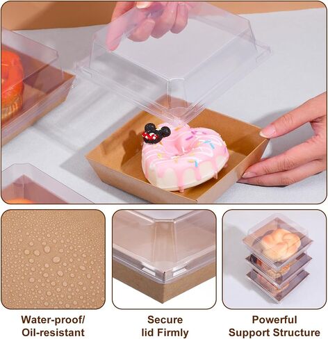 150 Pack 4 Inch Small Charcuterie Boxes with Clear Lids Disposable Paper Dessert Food Boxes Containers for Cake, Cookies, Strawberries, Bakery, Party in Kuwait