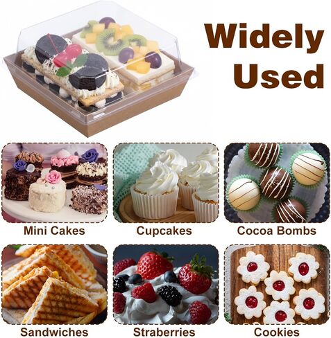 150 Pack 4 Inch Small Charcuterie Boxes with Clear Lids Disposable Paper Dessert Food Boxes Containers for Cake, Cookies, Strawberries, Bakery, Party in Kuwait