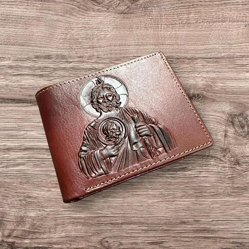 Minimalist Leather Wallet for Men – Saint Jude Embossed Bifold – Slim Western Religious Wallet in Saudi Arabia