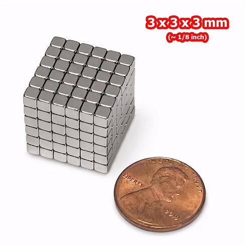 مغناطيس مكعب صغير من النيوديميوم 3 × 3 × 3 مم (1/8 بوصة) N48 - 125 حزمة | مغناطيسات مربعة صغيرة من الأرض النادرة للطباعة ثلاثية الأبعاد، وصناعة النماذج المصغرة والحرف اليدوية in Saudi Arabia
