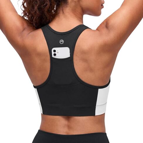 Aoysky Womens Racerback Sports Bra Color Block Workout Crop Top with Pocket | Removable Padded, Scoop Neck Tank Top, Gym Running Yoga Bras, Buttery Soft in Kuwait