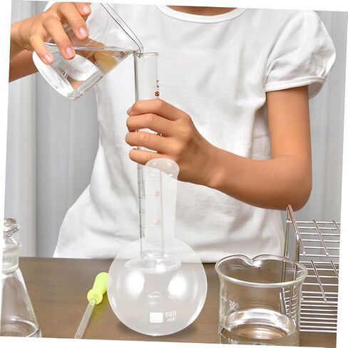 LIFKOME 500Ml Glass Distillation Flask with Flat Bottom and Long Neck, Borosilicate Chemistry Laboratory Flask with Scale for Scientific Experiments and Lab Use in Kuwait
