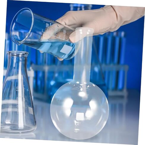 LIFKOME 500Ml Glass Distillation Flask with Flat Bottom and Long Neck, Borosilicate Chemistry Laboratory Flask with Scale for Scientific Experiments and Lab Use in Kuwait