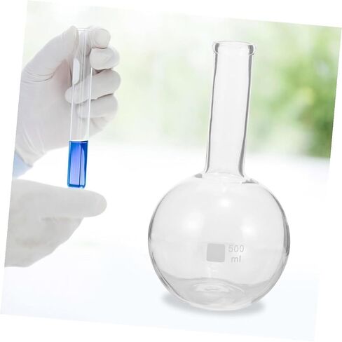 LIFKOME 500Ml Glass Distillation Flask with Flat Bottom and Long Neck, Borosilicate Chemistry Laboratory Flask with Scale for Scientific Experiments and Lab Use in Kuwait