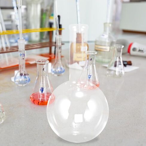 LIFKOME 500Ml Glass Distillation Flask with Flat Bottom and Long Neck, Borosilicate Chemistry Laboratory Flask with Scale for Scientific Experiments and Lab Use in Kuwait