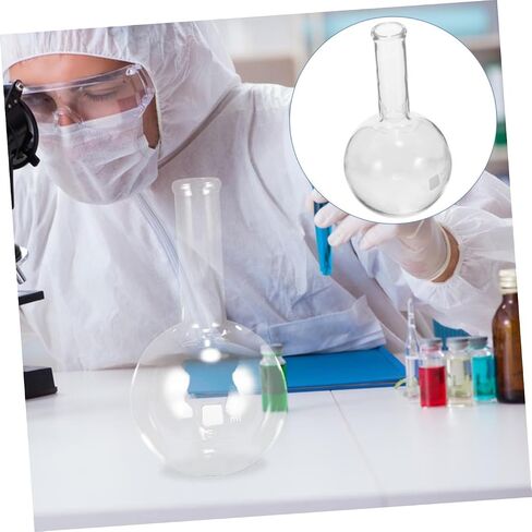 LIFKOME 500Ml Glass Distillation Flask with Flat Bottom and Long Neck, Borosilicate Chemistry Laboratory Flask with Scale for Scientific Experiments and Lab Use in Kuwait