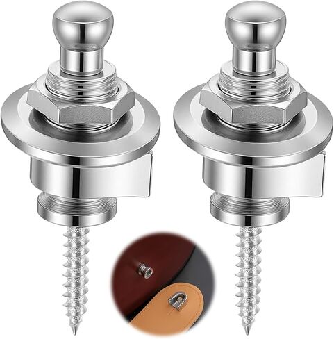 2 PCS Guitar Strap Locks Quick Release Guitar Metal Strap Lock and Button Set Non-Slip Straps Parts for Electric Acoustic Guitars Bass Ukulele, Silver in Kuwait