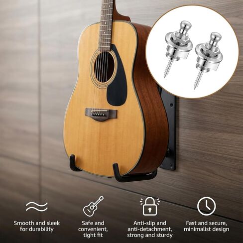 2 PCS Guitar Strap Locks Quick Release Guitar Metal Strap Lock and Button Set Non-Slip Straps Parts for Electric Acoustic Guitars Bass Ukulele, Silver in Kuwait