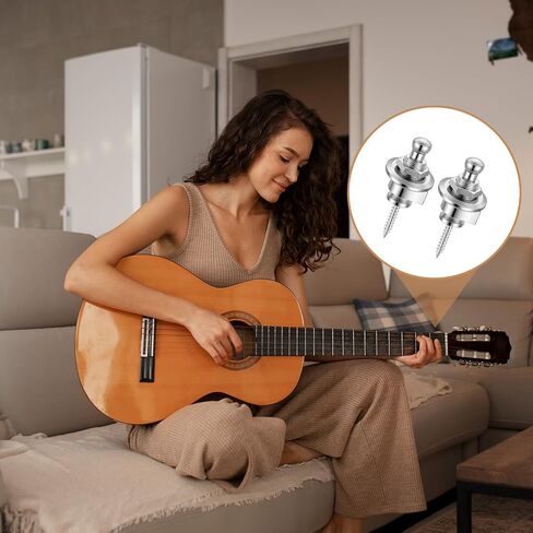 2 PCS Guitar Strap Locks Quick Release Guitar Metal Strap Lock and Button Set Non-Slip Straps Parts for Electric Acoustic Guitars Bass Ukulele, Silver in Kuwait