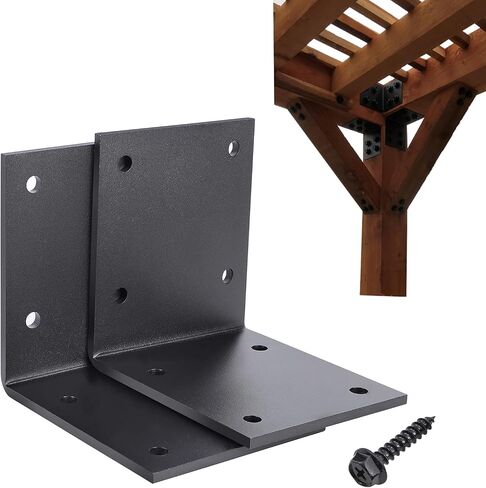 2 PCS 6" X 6" Heavy Duty L Brackets - 90 Degree Bracket for 6" Post, Metal Corner Brackets, 1/4" Thickness Wood Post Bracket Screws Included, Fireplace Mantel Countertop Support, Max Load 300 lbs in Kuwait