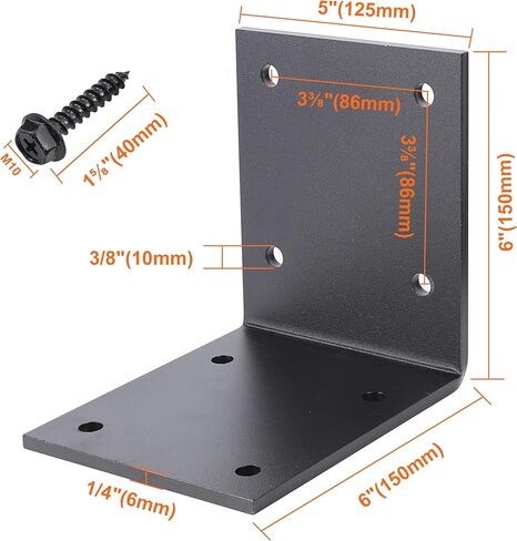 2 PCS 6" X 6" Heavy Duty L Brackets - 90 Degree Bracket for 6" Post, Metal Corner Brackets, 1/4" Thickness Wood Post Bracket Screws Included, Fireplace Mantel Countertop Support, Max Load 300 lbs in Kuwait