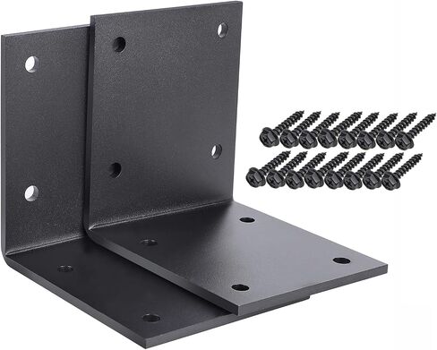 2 PCS 6" X 6" Heavy Duty L Brackets - 90 Degree Bracket for 6" Post, Metal Corner Brackets, 1/4" Thickness Wood Post Bracket Screws Included, Fireplace Mantel Countertop Support, Max Load 300 lbs in Kuwait
